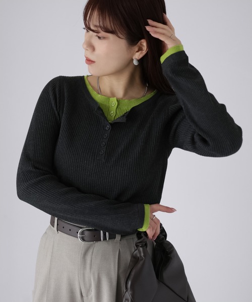 Riberry(リベリー) ニット セーター レイヤードライク配色ヘンリー Riberry(リベリー) ニット セーター レイヤードライク配色ヘンリー