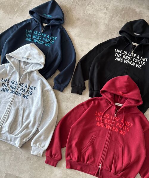 「FFEIN」 ジップアップパーカー MEDIUM ワイン メンズ_画像2