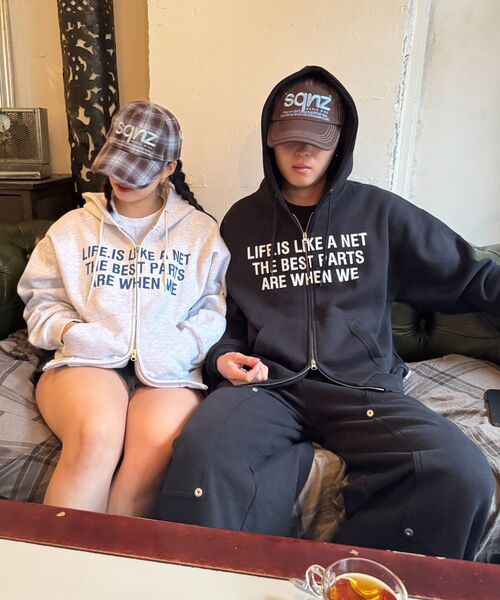 「FFEIN」 ジップアップパーカー MEDIUM ワイン メンズ_画像6