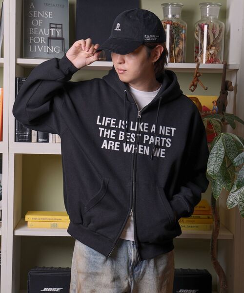 「FFEIN」 ジップアップパーカー MEDIUM ワイン メンズ_画像7