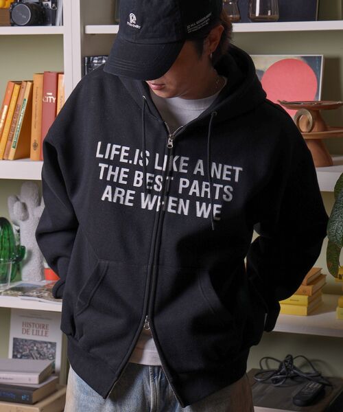 「FFEIN」 ジップアップパーカー MEDIUM ワイン メンズ_画像8