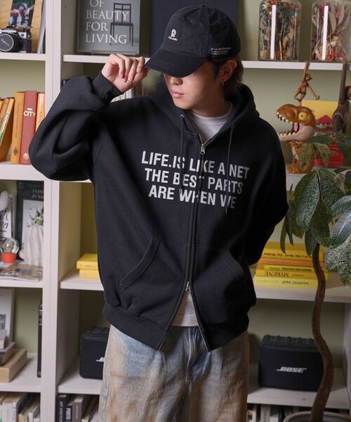 「FFEIN」 ジップアップパーカー MEDIUM ワイン メンズ_画像9