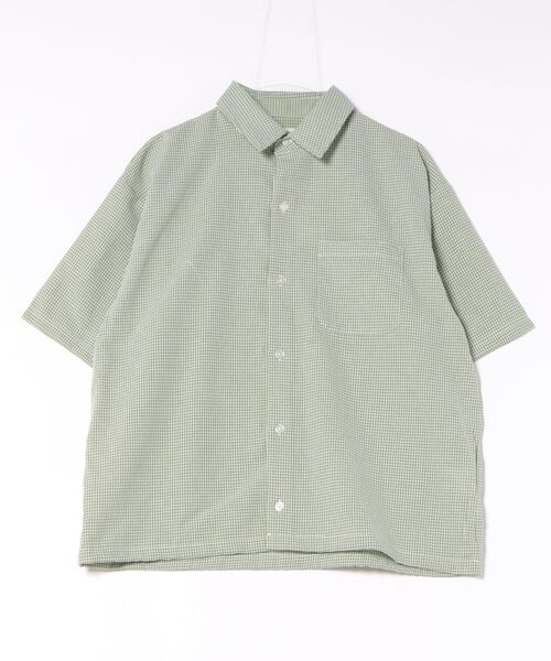 ROUGH TRADE シャツ 半袖 シアサッカーチェック ドローコード付き