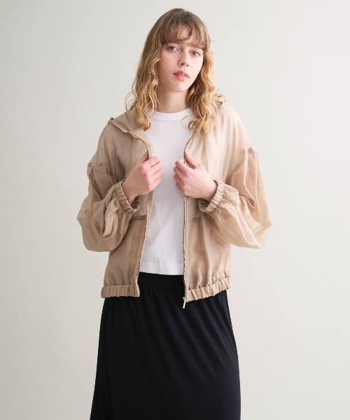 three dots（スリー ドッツ） パーカー Shiny shirt zip up hoody