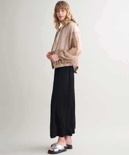 three dots シャイニーシャツジップアップフーディ ベージュ S three dots（スリー ドッツ） パーカー Shiny shirt zip up hoody