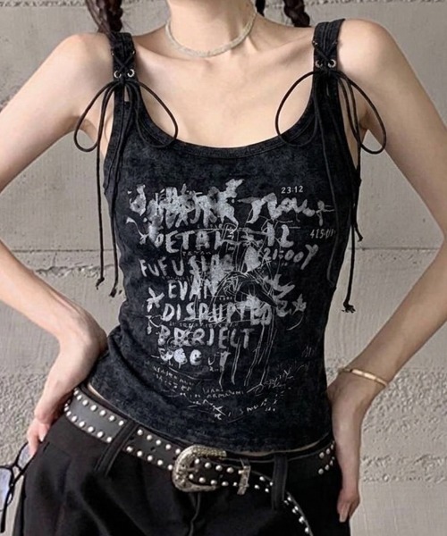 D&Gタンクトップ y2k ロゴ ブラックプリント vintage XS lilful タンクトップ ノースリーブ 「26年春夏新作」Y2K ヴィンテージ