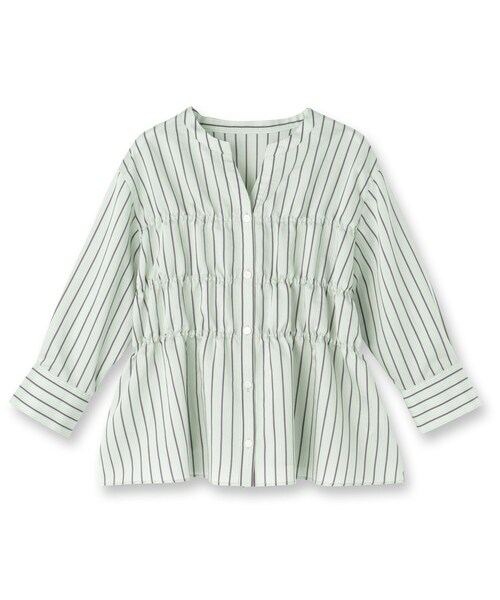 ブラウス シャツ ストライプシャーリングブラウス レディースの画像