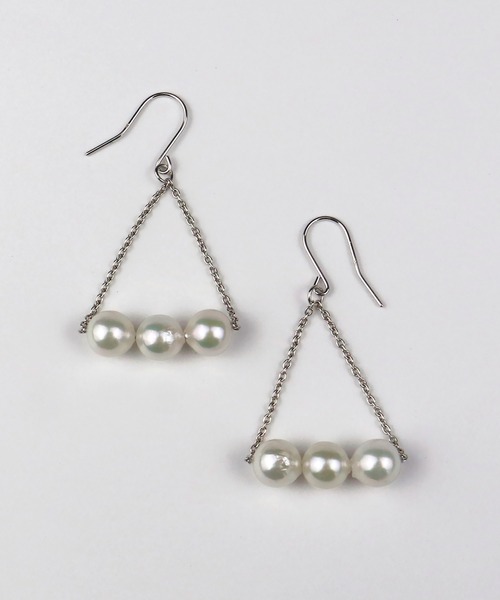 ピアス あこや真珠 3珠付 トライアングル ピアス レディース メンズの画像