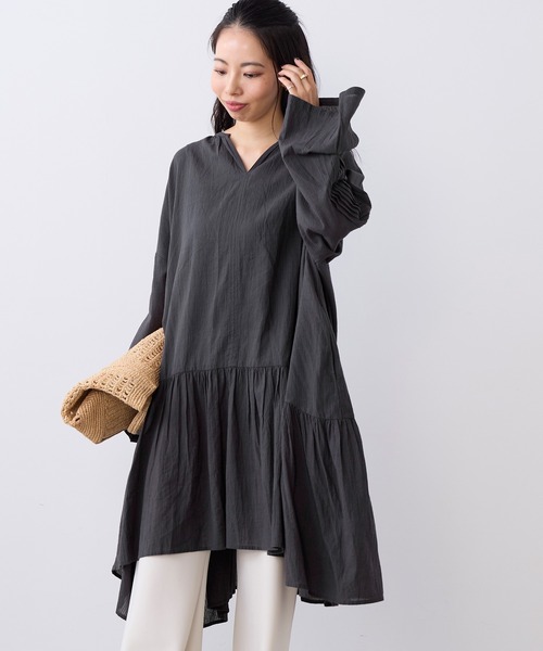 チュニック 「normment」ストライプフレアチュニック-STRIPE JQD FLARE TUNIC
