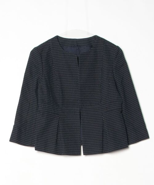ANAYI（アナイ） チェック柄ノーカラージャケット 38 ネイビー