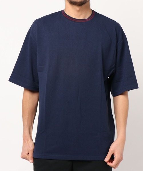 B.I.D. tシャツ 鹿の子ライン入り刺繍クルーTシャツ メンズ