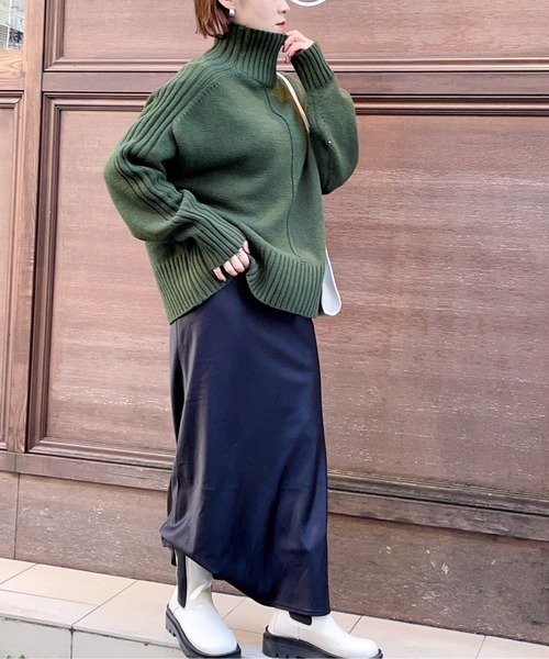 achivi ストライプ タートルネック セーター 36 ABAHOUSE GRAY セーター ニット 「カシミアタッチ」シャドー