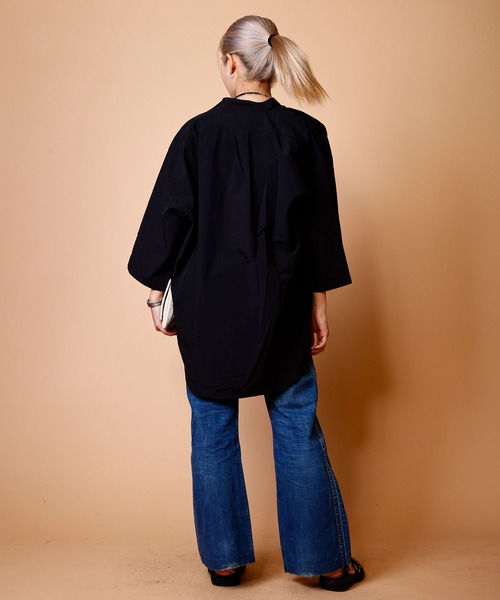 B594 Anplegant バルーンブラウス シャツ バンドカラー M 黒 BURLAP 