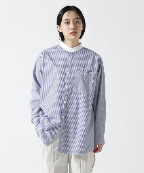 ブラウス シャツ CREZY PATTERN STRIPE SHIRT/ クレイジーパターンストライプシャツ レディース