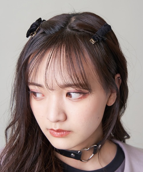 SPINNS ヘアクリップ 「2個セット」ベロアリボンヘアピン