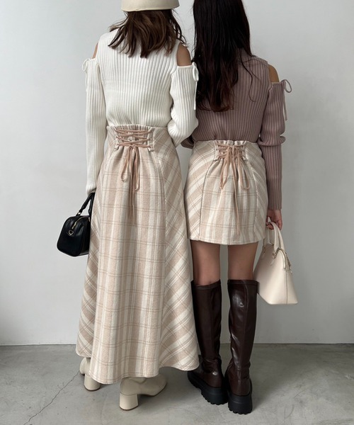 2点セット バックリボン トップス × ロングスカート cr4371 予約販売】バックリボンビッグTシャツ / ボーダースカート 2点