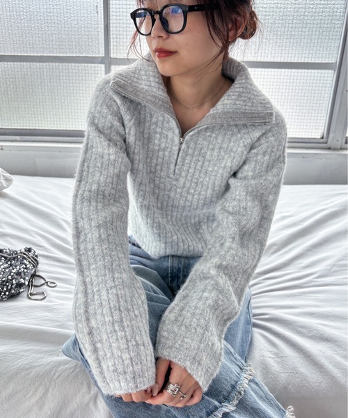 YLEVE イレーヴ】ラムウールハーフジッププルオーバーニット 美品 YLEVE イレーヴ】ラムウールハーフジッププルオーバーニット 美品