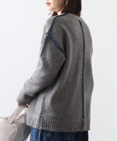ニット セーター EMAGO 配色ステッチニットプルオーバー レディース Emago ニット セーター EMAGO 配色ステッチニットプルオーバー