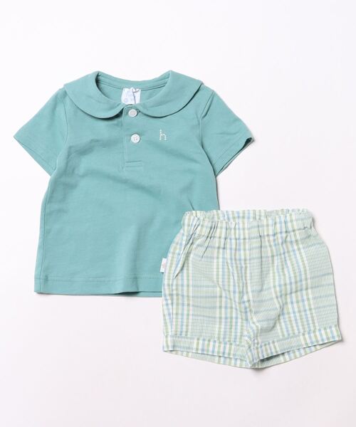 ベビー 「ベビー」セーラーカラーTシャツチェックパンツセット
