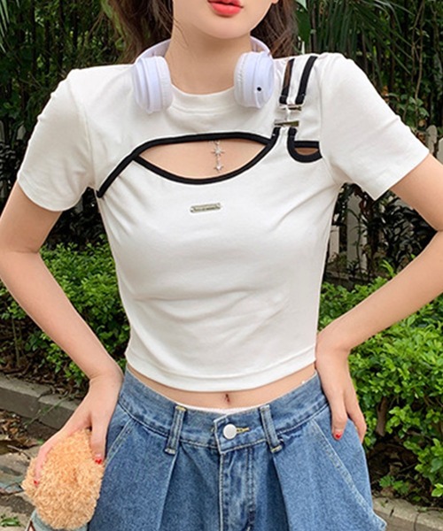 GLAMOROUS JANE tシャツ 胸元カットアウト配色バインダー