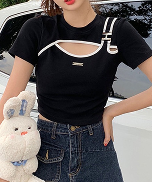 GLAMOROUS JANE tシャツ 胸元カットアウト配色バインダー