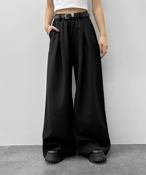 LVEU. スラックス パンツ 「LVEU.」ベルト付タックワイドパンツ