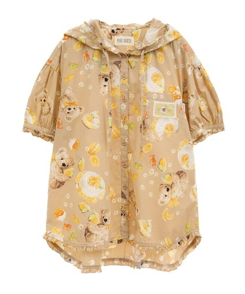 【美品】ピンクハウス ハニーレモンテディ柄 ブラウス/2024年 44,000円 PINK HOUSE ブラウス シャツ ハニーレモンテディプリントフード