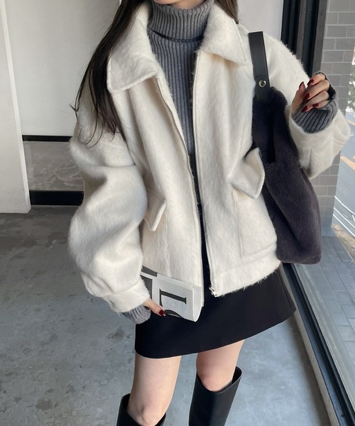 andme（アンドミー） ブルゾン アウター ニットシャギージップ