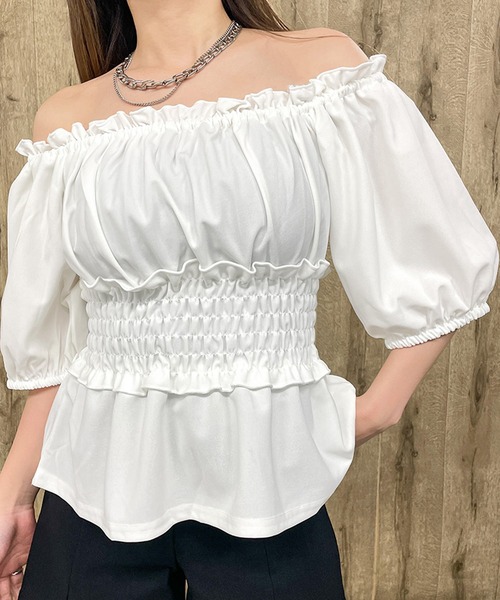 ブラウス シャツ 2wayシャーリングシャツ レディース ブラウス シャツ 2WAYシャーリングブラウス レディース