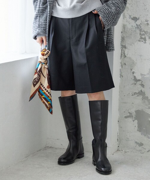 SHIPS（シップス） パンツ 無地 フラノ センター プレス ショート