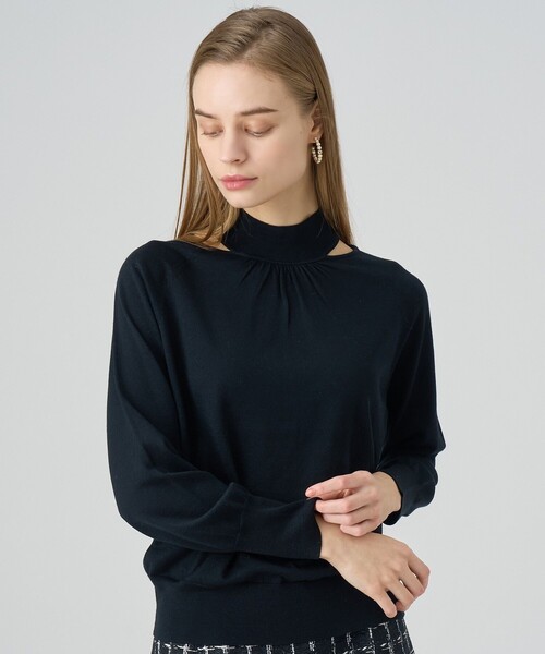 ニット セーター ウールシルクショルダースリット長袖プルオーバー レディース ANAYI ニット セーター ウールシルクショルダースリット長袖プル