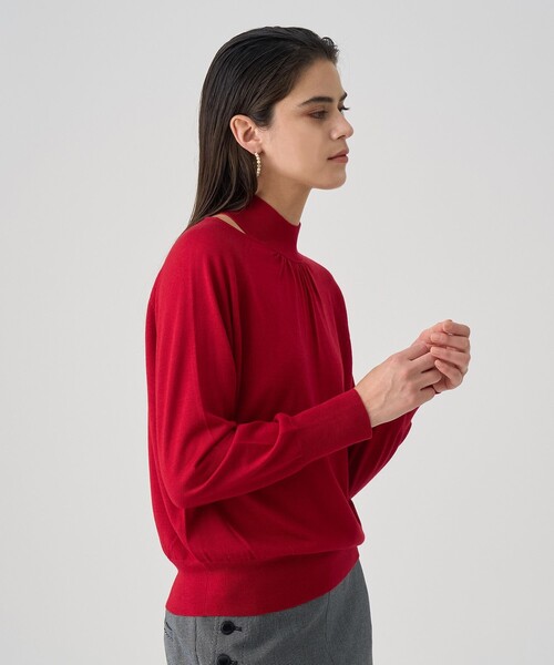 ニット セーター ウールシルクショルダースリット長袖プルオーバー レディース ANAYI ニット セーター ウールシルクショルダースリット長袖プル