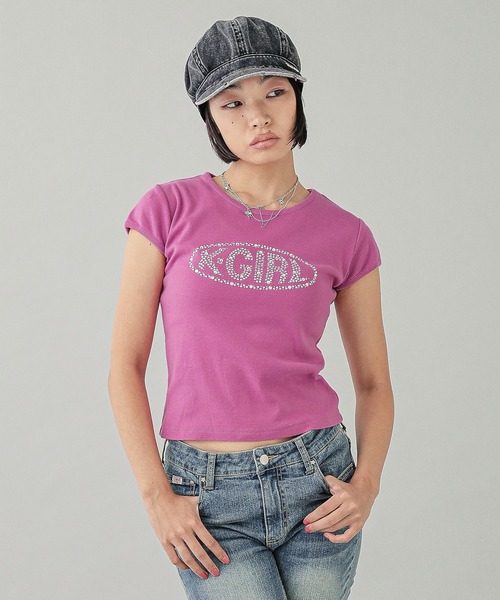 tシャツ RHINESTONE OVAL LOGO S/S BABY TEE レディース