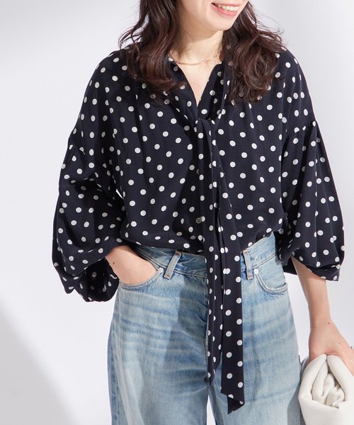 ADORE アドーア ライトジョーゼットボウタイブラウス フレンチスリーブ