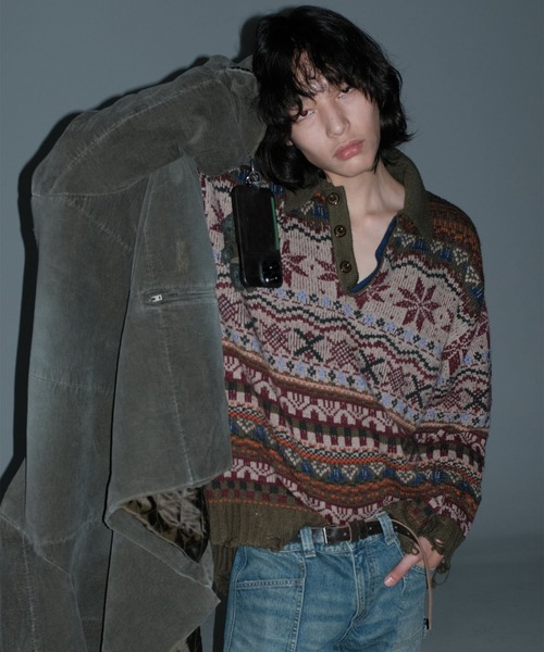 MASONPRINCE セーター ニット オーバーサイズ ポロカラー ノルディック