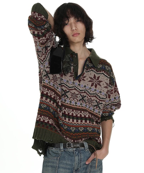 MASONPRINCE セーター ニット オーバーサイズ ポロカラー ノルディック