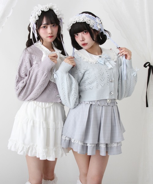 DearMyLove カーディガン キラキラハート編み柄ショートカーディガン 