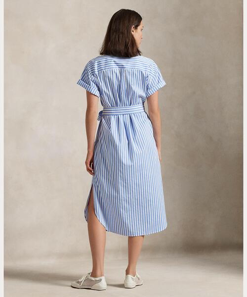 PoloRalph Lauren 青白ストライプ シャツワンピースS 2 Polo Ralph Lauren｜《手洗い可》ストライプシャツワンピース
