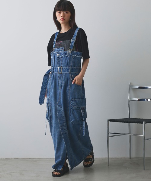 ジャンパースカート カーゴデニムジャンスカ「ELLEgirl
