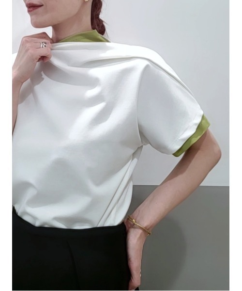 tシャツ CIS． ピンチドネックTシャツ ウォッシャブル 無地 レディース CIS. tシャツ CIS． ピンチドネックTシャツ ウォッシャブル 無地
