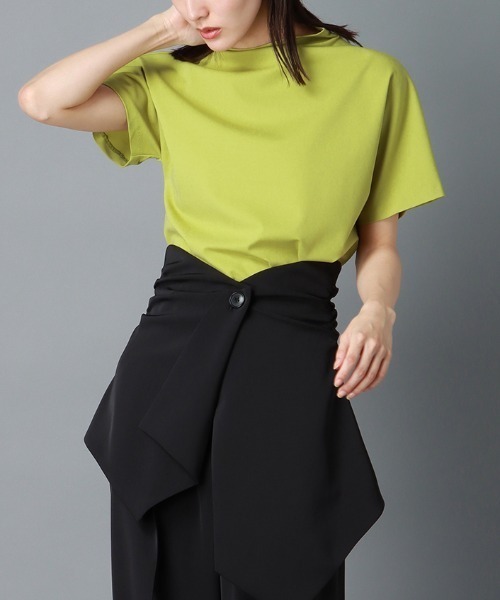 tシャツ CIS． ピンチドネックTシャツ ウォッシャブル 無地 レディース