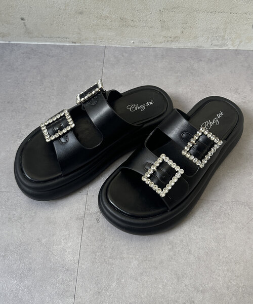 Chez toi（シェトワ） 厚底 サンダル ビジューサンダル レディース
