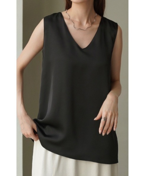 タンクトップ ノースリーブ 「L」「ウォッシャブル」ストレッチサテンコンビタンクトップ レディース TRANS WORK tシャツ 「ウォッシャブル」ストレッチサテンコンビ