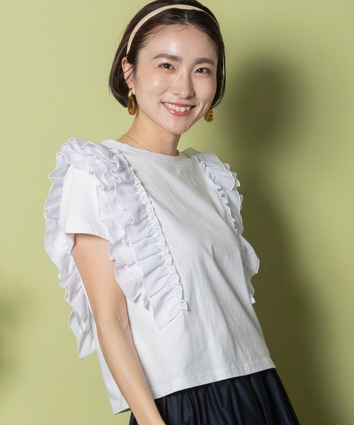 tシャツ フリルショルダーTプルオーバー レディース