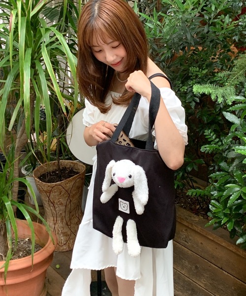 pyornim トートバッグ うさぎぬいぐるみ付きショルダートート