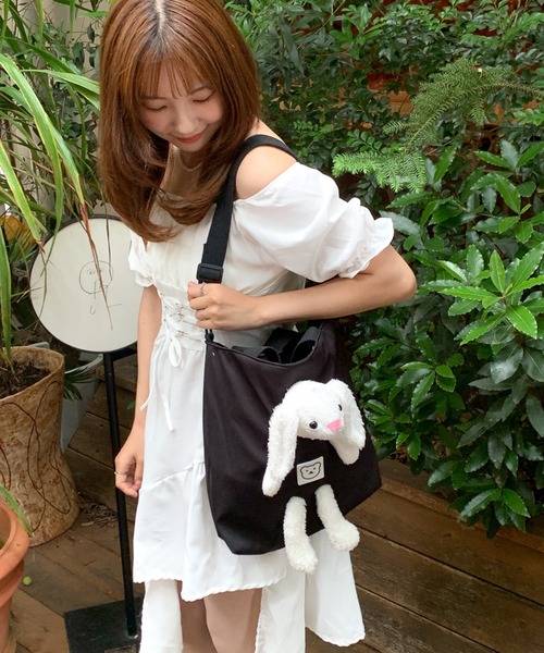 pyornim トートバッグ うさぎぬいぐるみ付きショルダートート