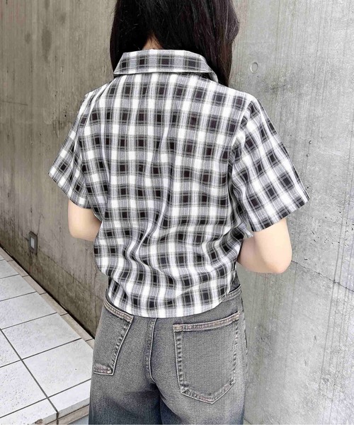 INGNI ブラウス シャツ フロントジップチェック柄ドロスト半袖