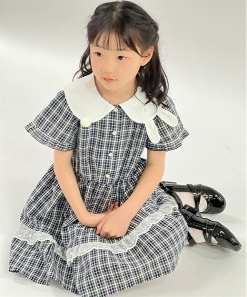 アクシーズファム　キッズ　ワンピース　チュニック　140 半袖　長袖 axes femme（アクシーズ ファム） ワンピース うさぎ襟サマーチェック