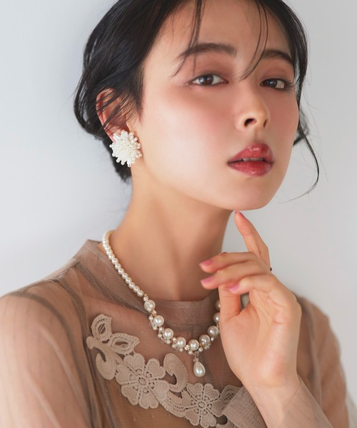 RUIRUE BOUTIQUE ネックレス ドロップ パール ビジュー ｜ レディース