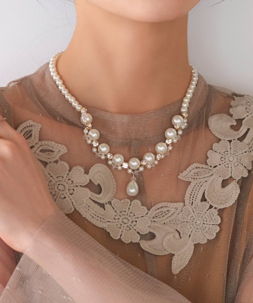 RUIRUE BOUTIQUE ネックレス ドロップ パール ビジュー ｜ レディース